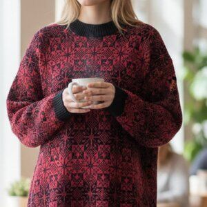 Morgan Square Red and Black Knit Sweater